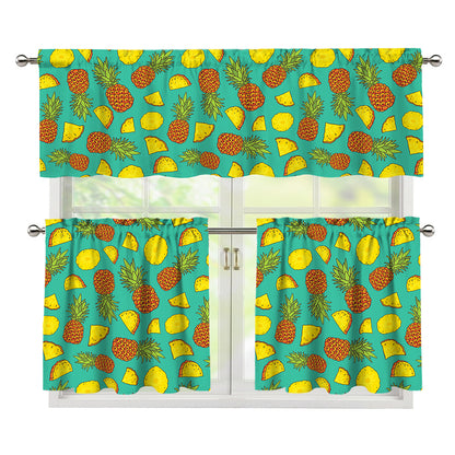 Tropical Pineapples Pattern Print 3 Piece Kitchen Curtains