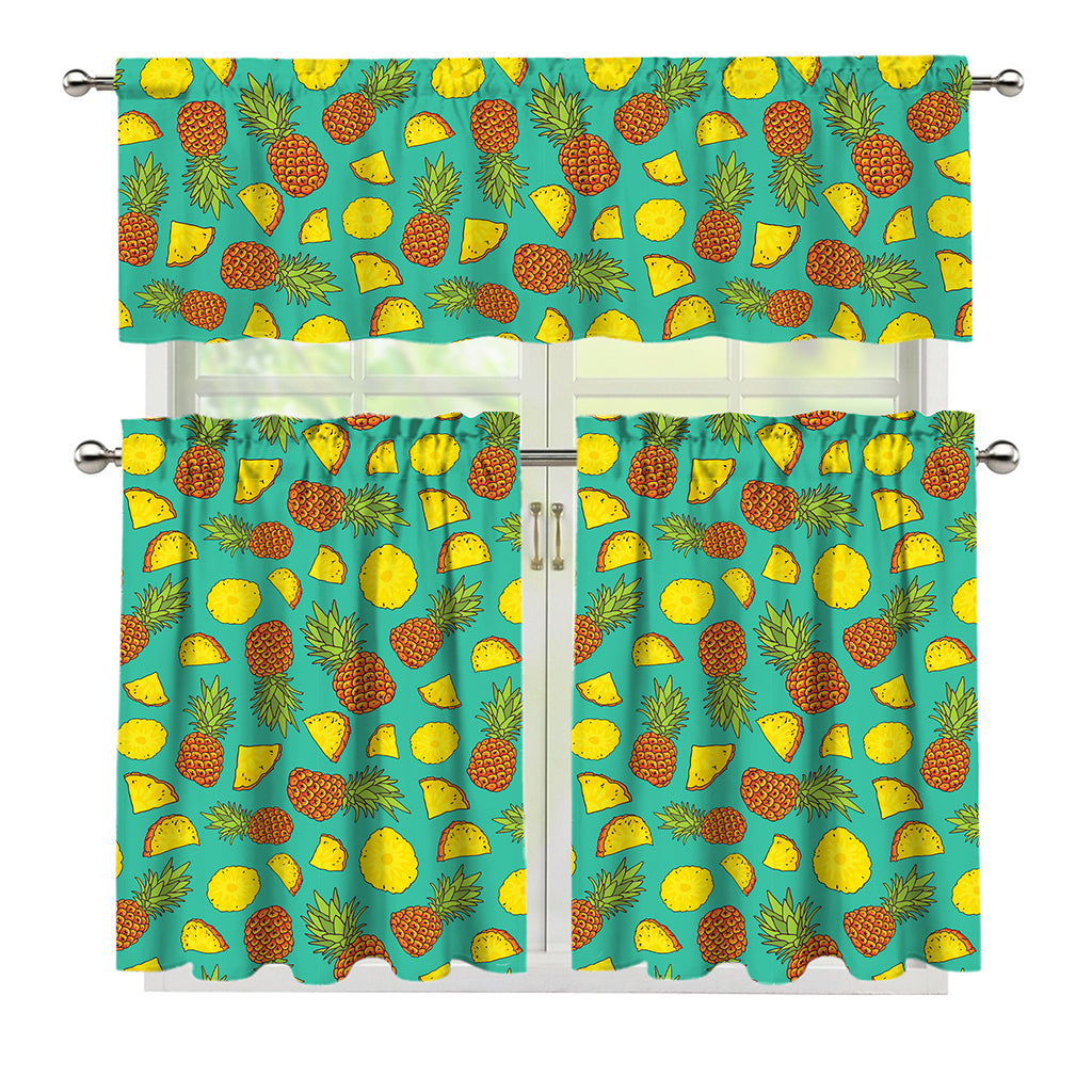 Tropical Pineapples Pattern Print 3 Piece Kitchen Curtains