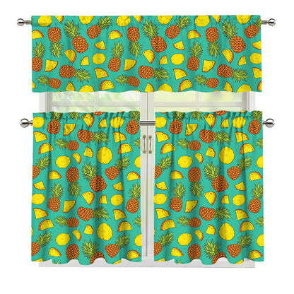 Tropical Pineapples Pattern Print 3 Piece Kitchen Curtains
