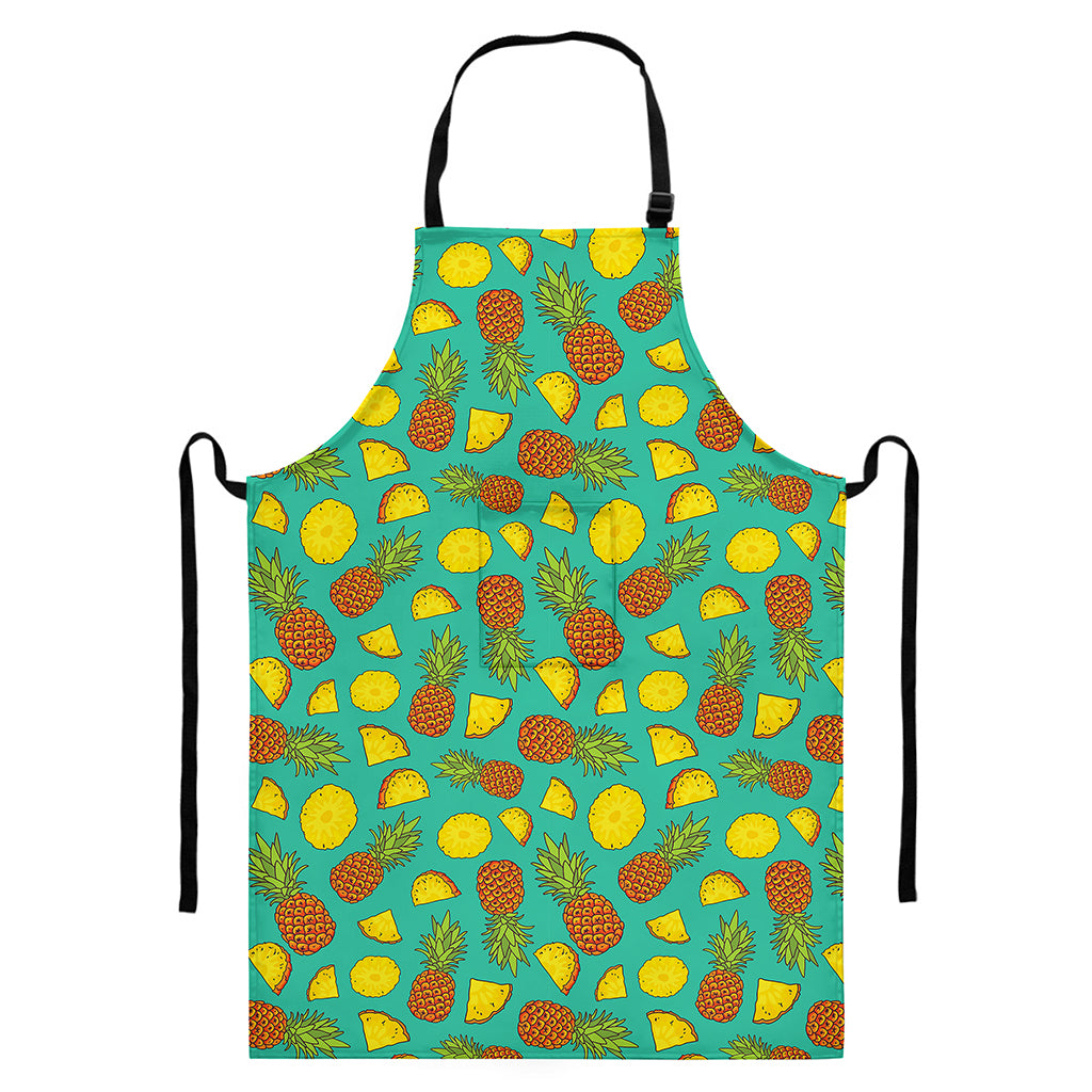 Tropical Pineapples Pattern Print Bib Apron With Pocket