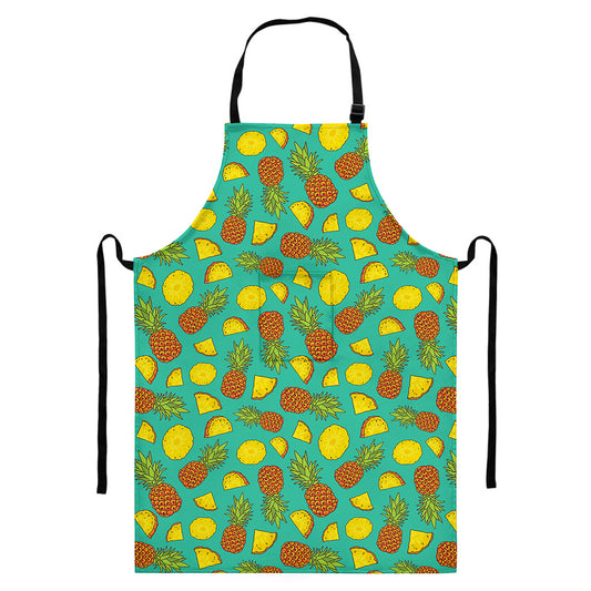 Tropical Pineapples Pattern Print Bib Apron With Pocket