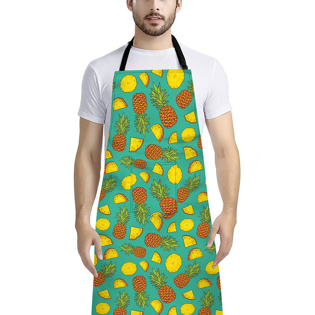 Tropical Pineapples Pattern Print Bib Apron With Pocket