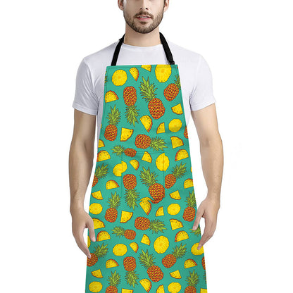 Tropical Pineapples Pattern Print Bib Apron With Pocket