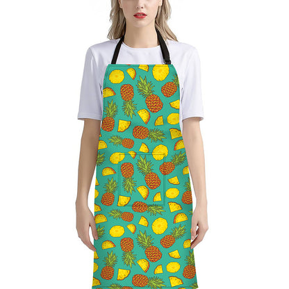 Tropical Pineapples Pattern Print Bib Apron With Pocket