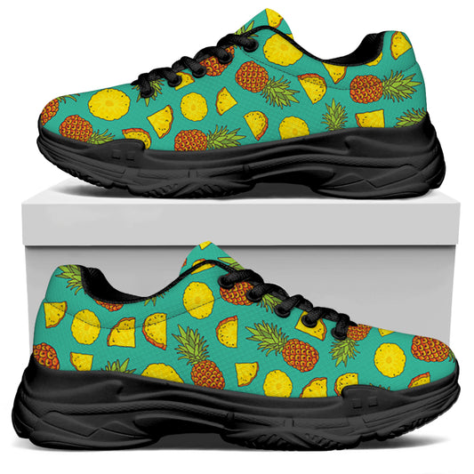 Tropical Pineapples Pattern Print Black Chunky Shoes