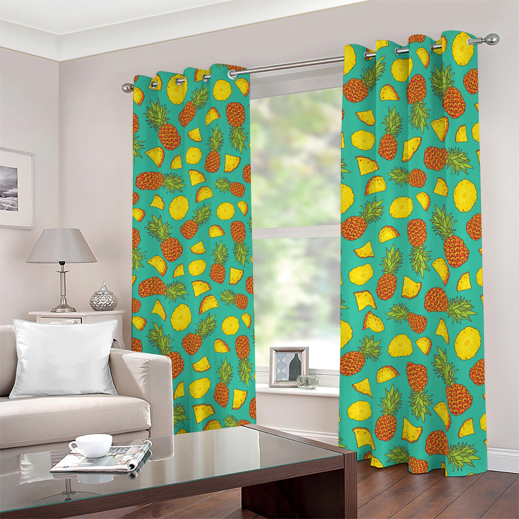 Tropical Pineapples Pattern Print Blackout Grommet Curtains