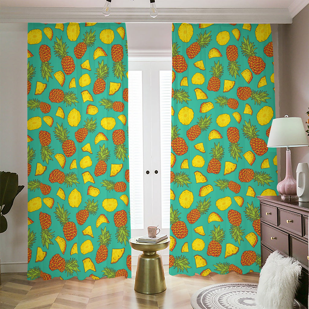 Tropical Pineapples Pattern Print Blackout Pencil Pleat Curtains