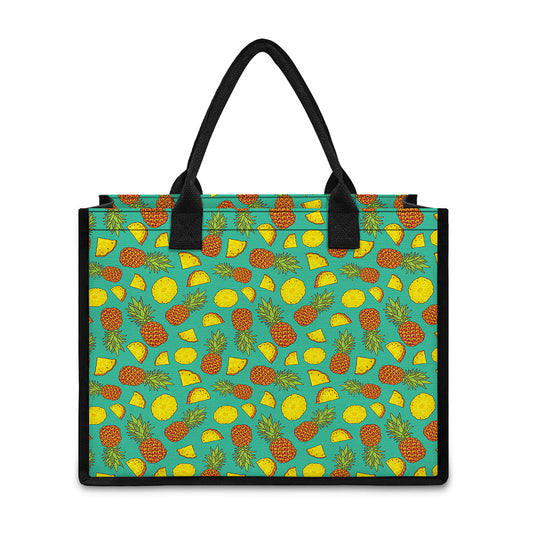 Tropical Pineapples Pattern Print Canvas Tote Bag