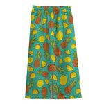 Tropical Pineapples Pattern Print Cotton Front Slit Maxi Skirt