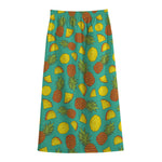 Tropical Pineapples Pattern Print Cotton Front Slit Maxi Skirt