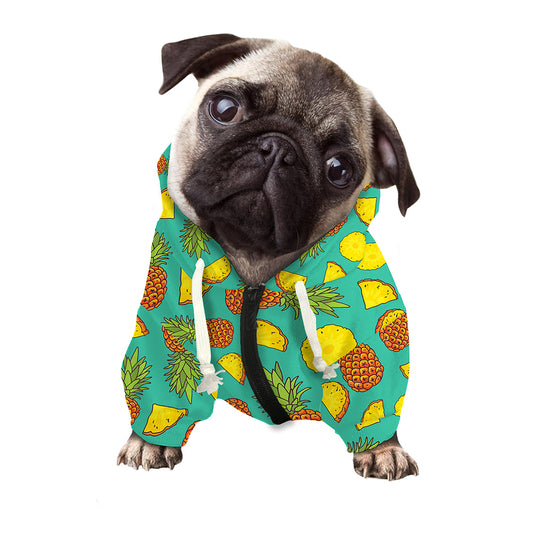 Tropical Pineapples Pattern Print Dog Zip Up Hoodie