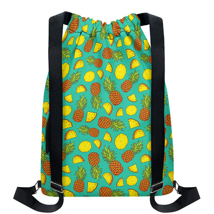 Tropical Pineapples Pattern Print Drawstring Backpack