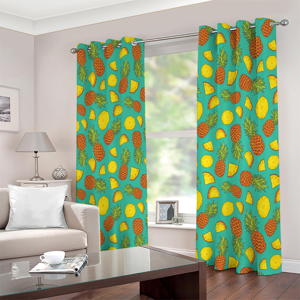 Tropical Pineapples Pattern Print Extra Wide Grommet Curtains