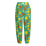 Tropical Pineapples Pattern Print Fleece Lined Knit Pants