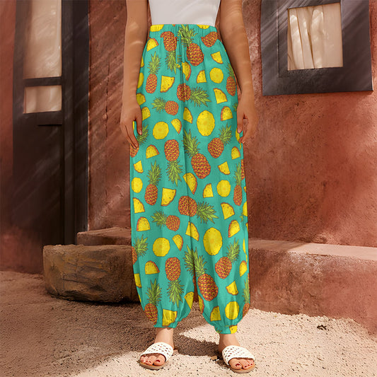 Tropical Pineapples Pattern Print Harem Pants