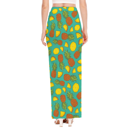 Tropical Pineapples Pattern Print High Slit Maxi Skirt