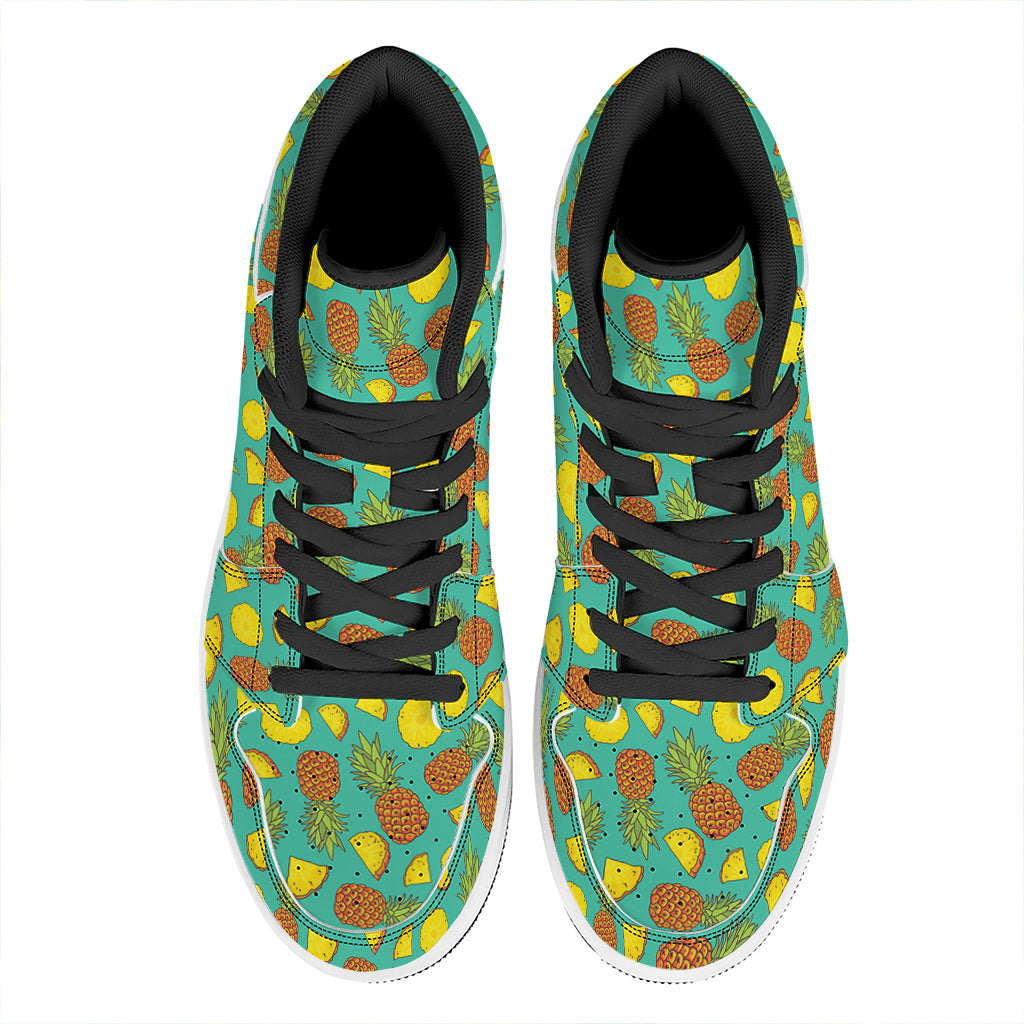 Tropical Pineapples Pattern Print High Top Leather Sneakers