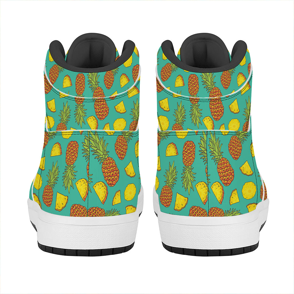 Tropical Pineapples Pattern Print High Top Leather Sneakers