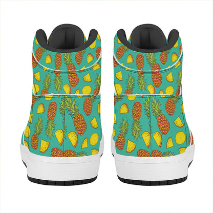 Tropical Pineapples Pattern Print High Top Leather Sneakers