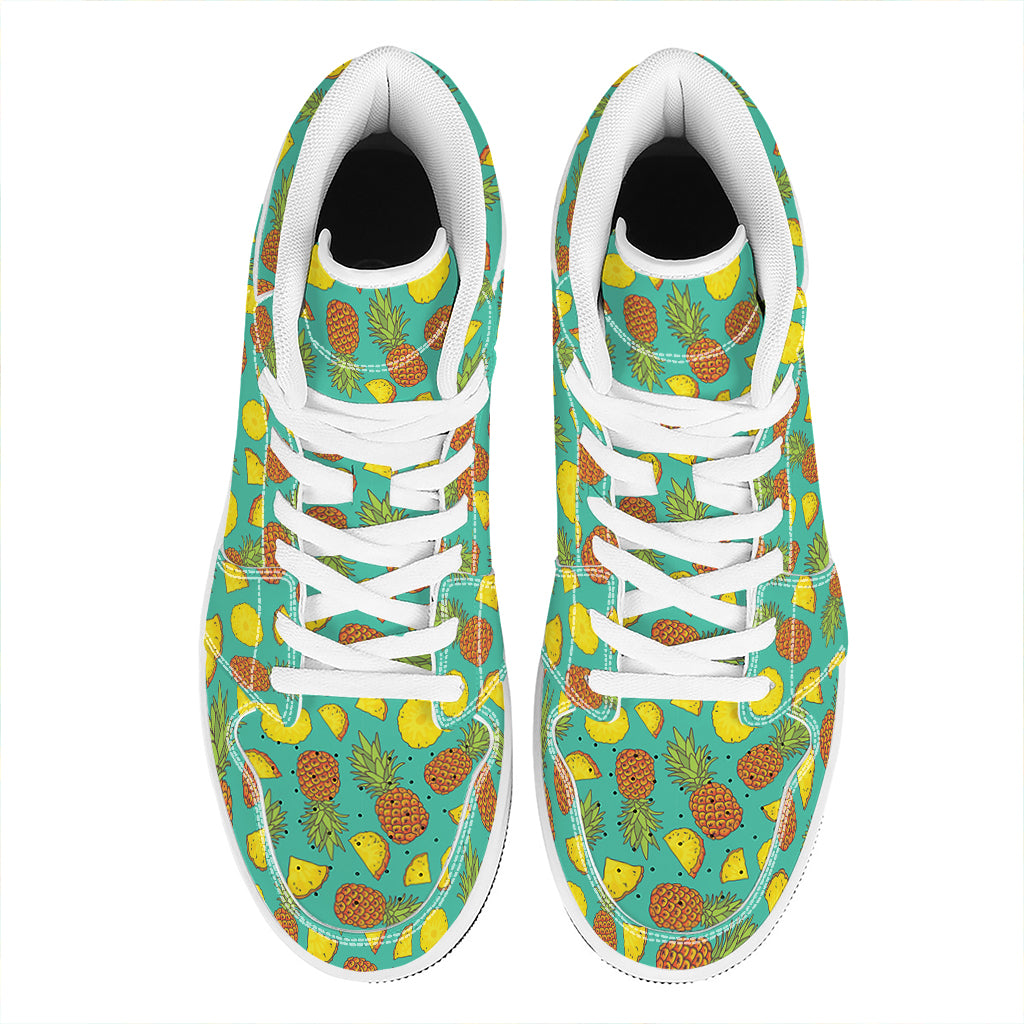 Tropical Pineapples Pattern Print High Top Leather Sneakers