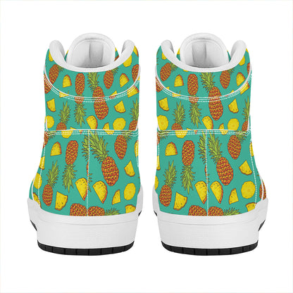 Tropical Pineapples Pattern Print High Top Leather Sneakers
