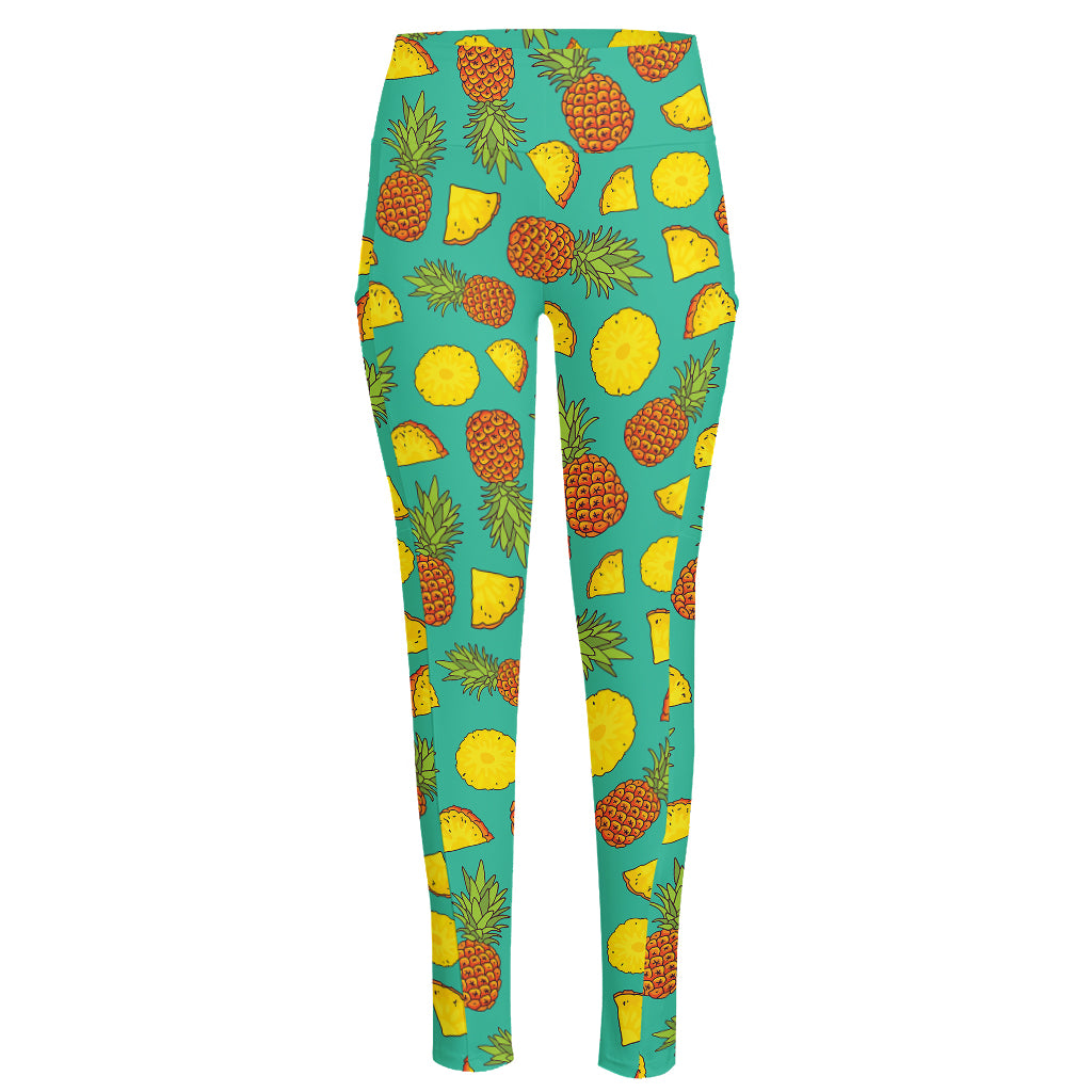 Tropical Pineapples Pattern Print High-Waisted Pocket Leggings