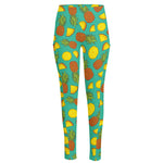 Tropical Pineapples Pattern Print High-Waisted Pocket Leggings
