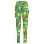 Tropical Pineapples Pattern Print High-Waisted Pocket Leggings