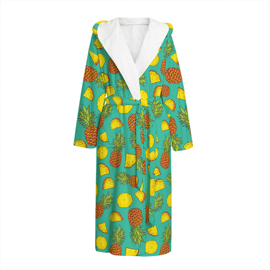 Tropical Pineapples Pattern Print Hooded Bathrobe