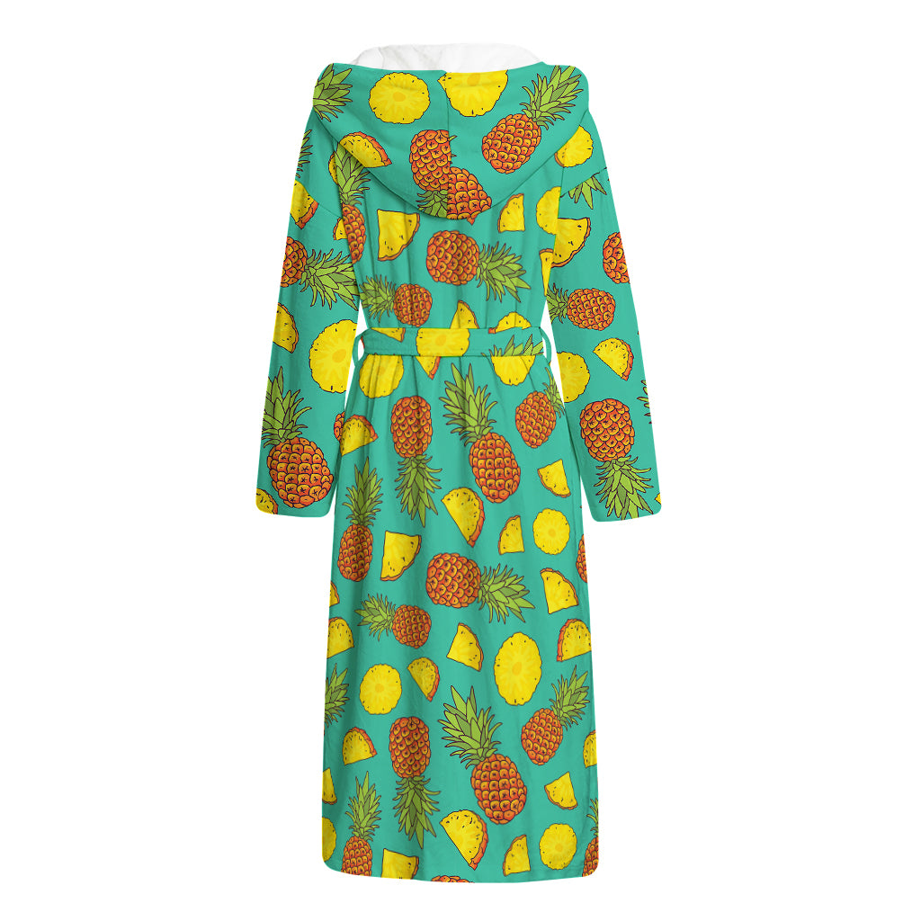 Tropical Pineapples Pattern Print Hooded Bathrobe