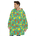 Tropical Pineapples Pattern Print Hoodie Blanket