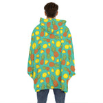 Tropical Pineapples Pattern Print Hoodie Blanket