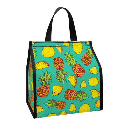 Tropical Pineapples Pattern Print Insulated Lunch Tote