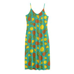 Tropical Pineapples Pattern Print Jersey Midi Cami Dress