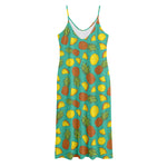 Tropical Pineapples Pattern Print Jersey Midi Cami Dress