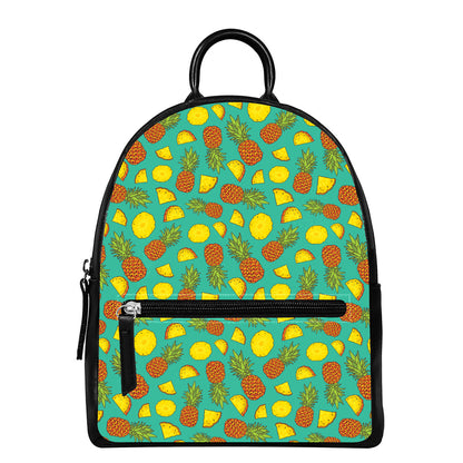 Tropical Pineapples Pattern Print Leather Backpack