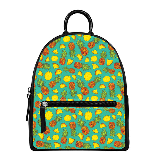Tropical Pineapples Pattern Print Leather Backpack