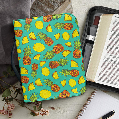 Tropical Pineapples Pattern Print Leather Bible Cover