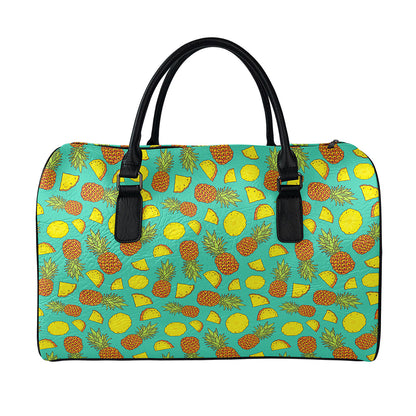 Tropical Pineapples Pattern Print Leather Duffle Bag
