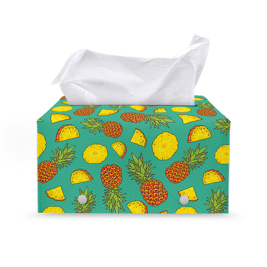 Tropical Pineapples Pattern Print Leather Tissue Box Cover