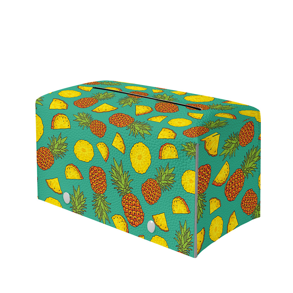 Tropical Pineapples Pattern Print Leather Tissue Box Cover
