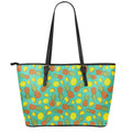 Tropical Pineapples Pattern Print Leather Tote Bag With Zipper