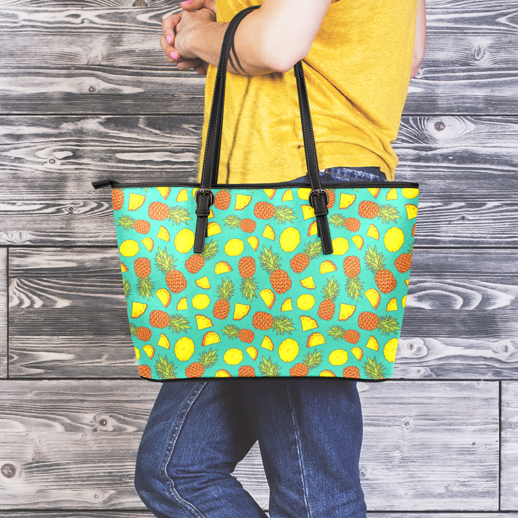 Tropical Pineapples Pattern Print Leather Tote Bag