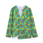 Tropical Pineapples Pattern Print Long Sleeve Short Coat
