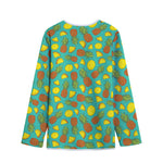 Tropical Pineapples Pattern Print Long Sleeve Short Coat