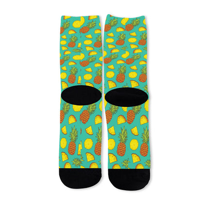 Tropical Pineapples Pattern Print Long Socks