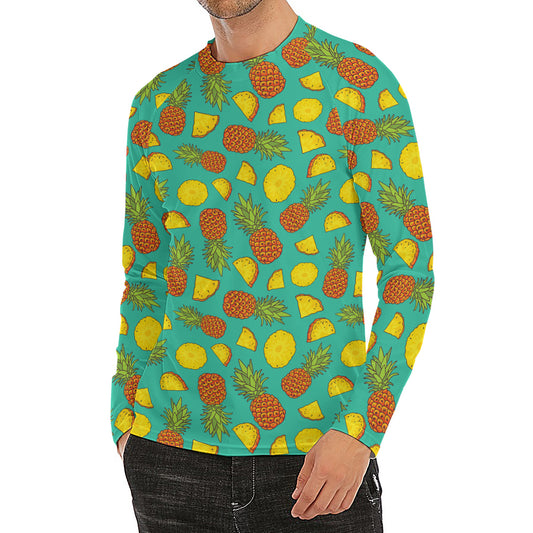 Tropical Pineapples Pattern Print Men's Long Sleeve Rash Guard