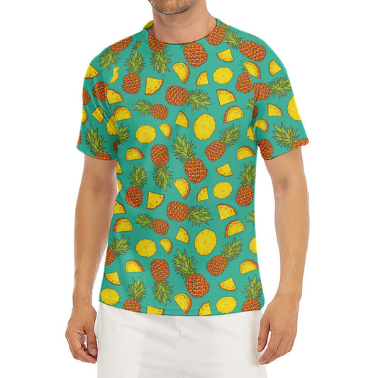 Tropical Pineapples Pattern Print Men's Short Sleeve Rash Guard
