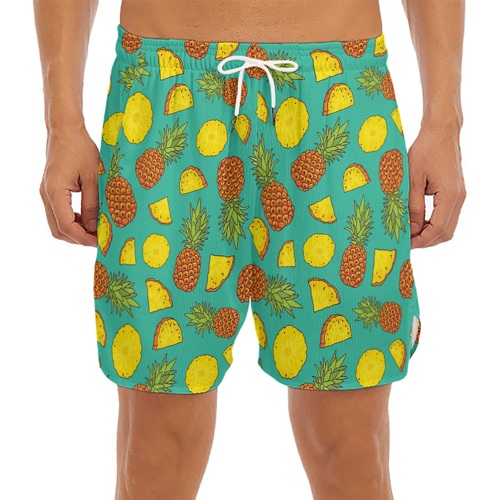 Tropical Pineapples Pattern Print Men's Split Running Shorts