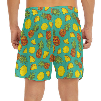 Tropical Pineapples Pattern Print Men's Split Running Shorts